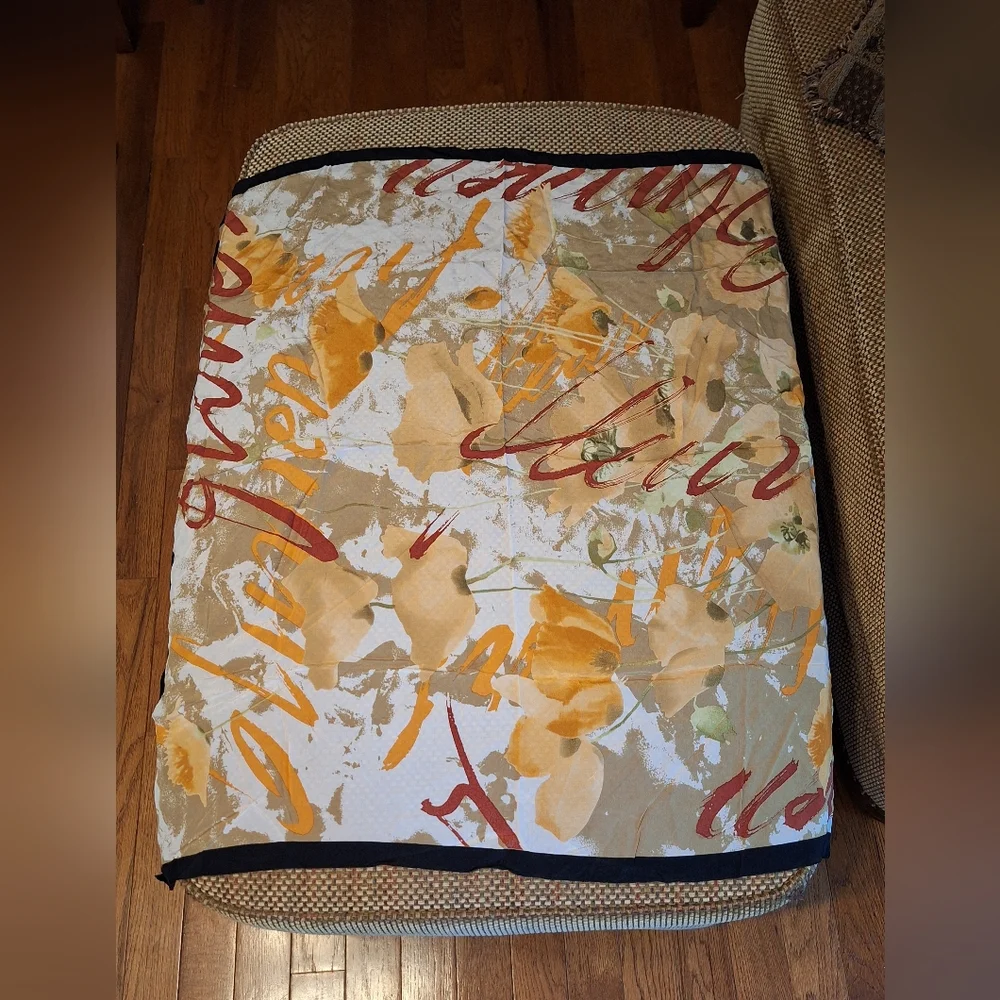 QIFANG 100% SILK Floral Print Scarf with Black Border